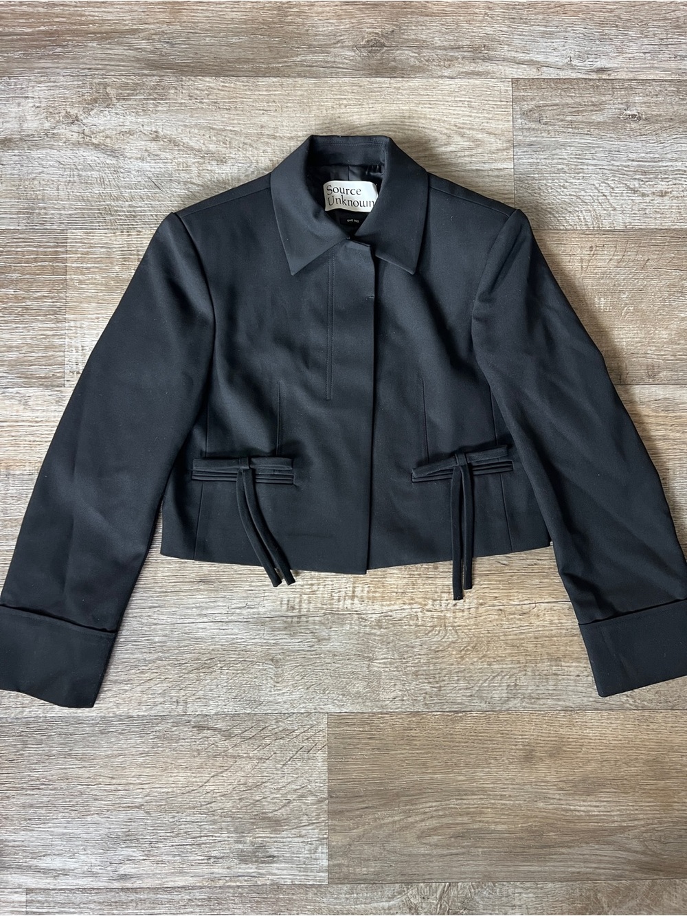 Source Unknown Black Cropped Blazer Jacket With Bow Detail